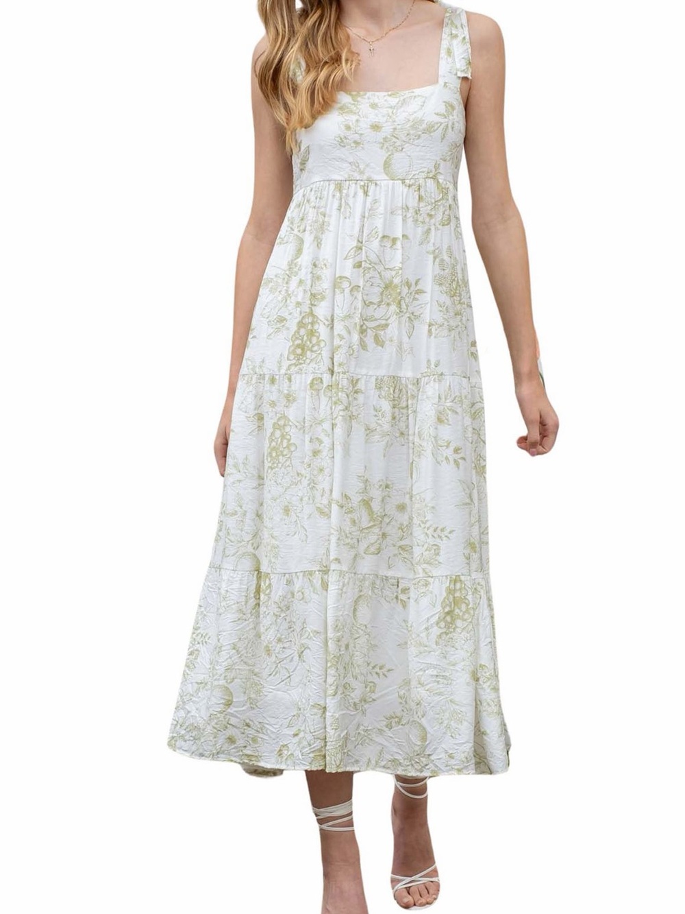 Blu Pepper Botanical Tie-Strap Tiered Maxi Dress – Size M